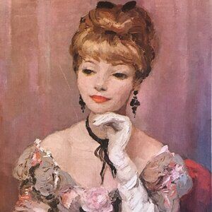 Marcel DYF Portrait of a Lady in Pink 'White Gloves' 8x10 Canvas Board Art
